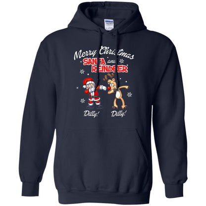 Christmas T-shirt Merry Christmas Santa And Reindeer Dilly Dilly Navy