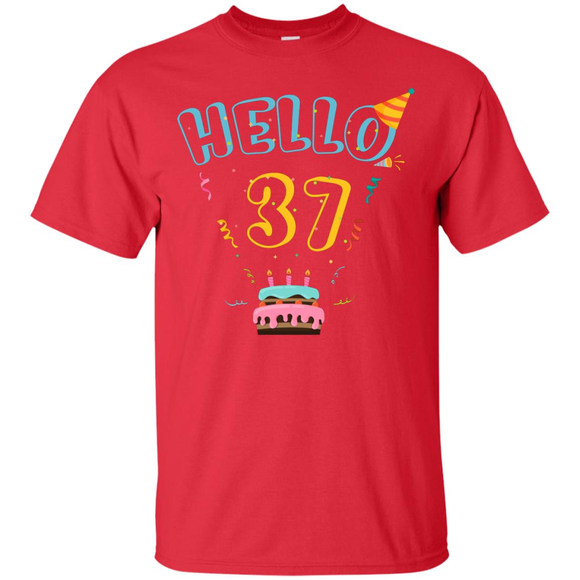 Hello 37 Thirty Seven 37th 1981s Birthday Gift Shirt Red
