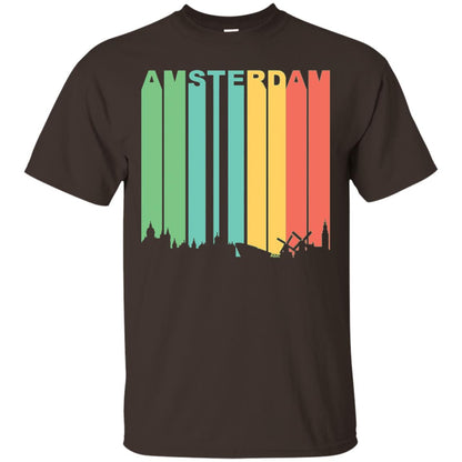 Retro Amsterdam Netherlands Cityscape Downtown Skyline Shirt Dark Chocolate