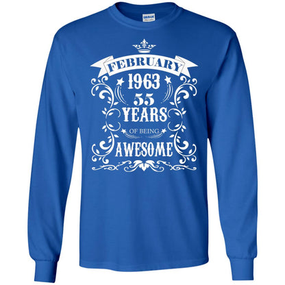 55th Birthday Shirt Awesome Born In February 1963 55 Years Of Being Awesome Royal