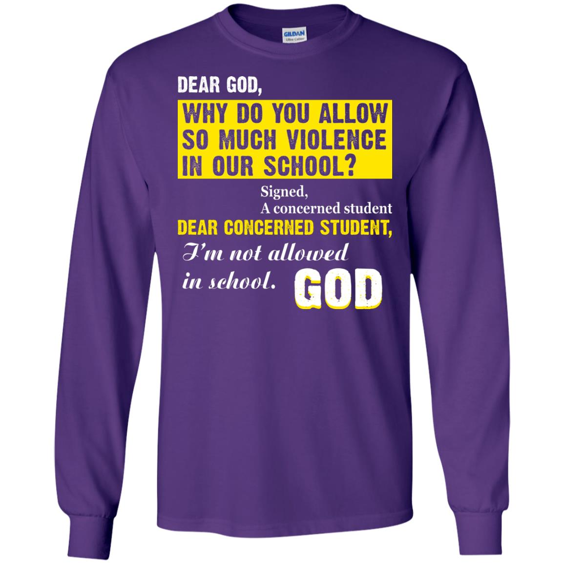 Anti Gun T-shirt Dear God Why Do You Allow So Much Violence In Our School Purple
