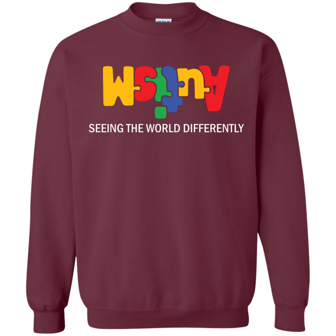 Autism Awareness T-shirt Seeing The World Differently Maroon