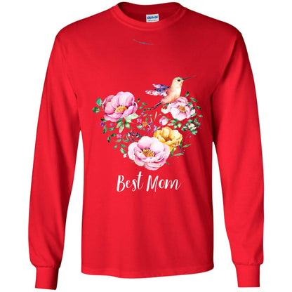 Best Mom Hummingbird Flower Heart Mommy Shirt Red