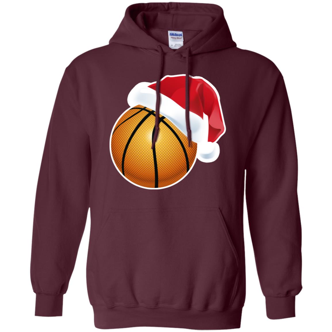 Basketball With Santa Claus Hat X-mas Shirt For Basketball Lovers Maroon