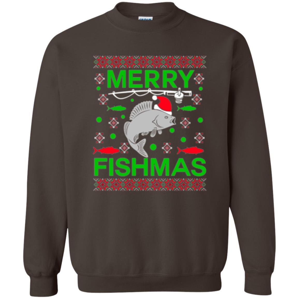 Christmas T-shirt Merry Fishmas Merry Christmas Fisherman Dark Chocolate