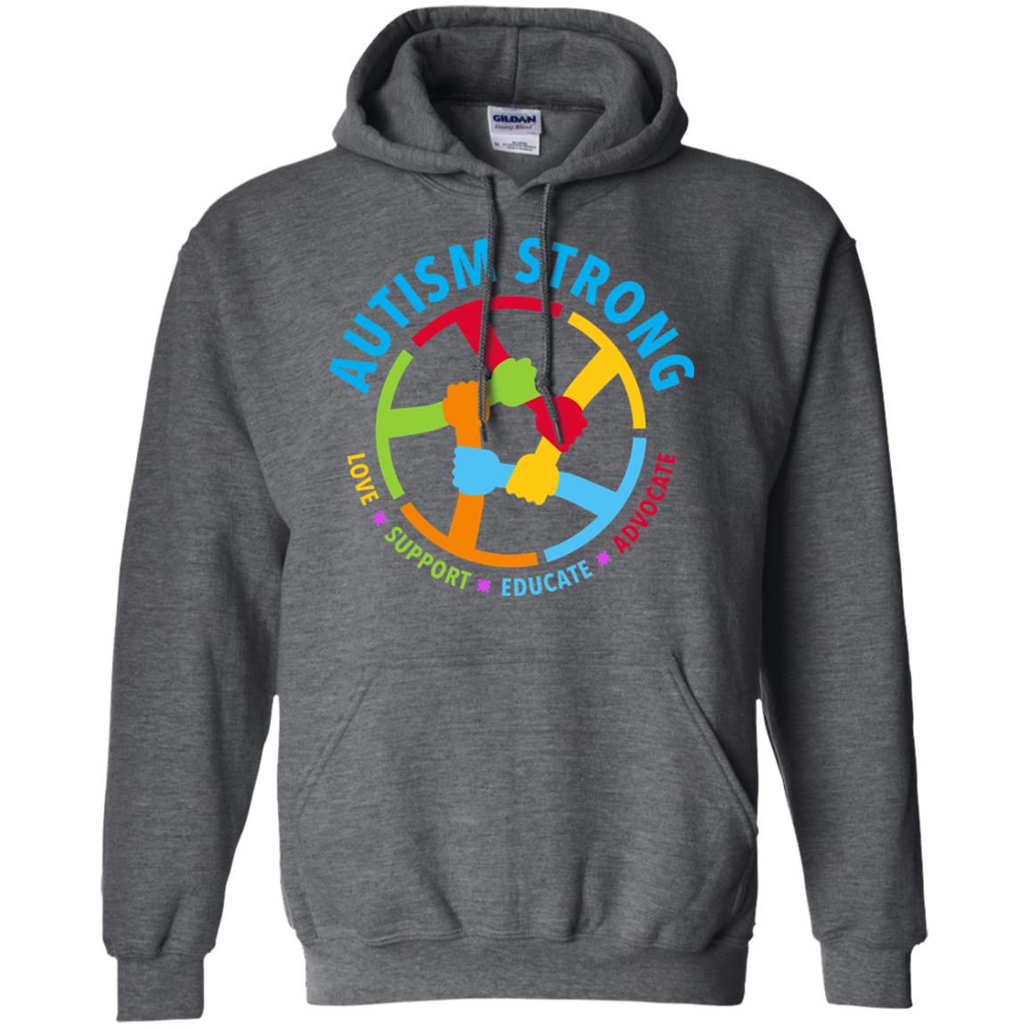 Autism Strong Love Support Educate Advocate Autism Awareness T-shirt Dark Heather