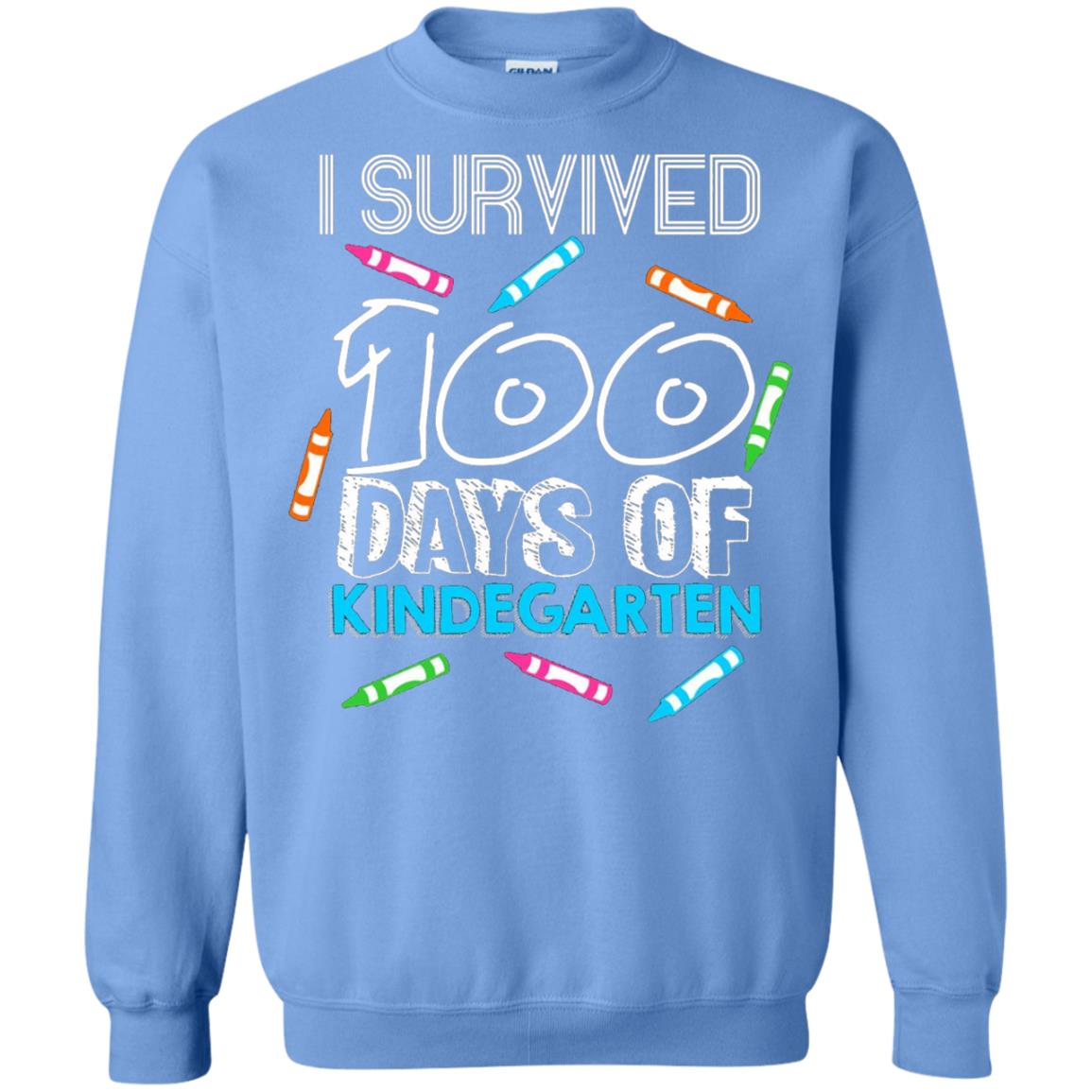 Teacher Kid T-shirt I Survived 100 Days Of Kindergarten Carolina Blue
