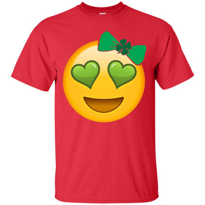 Emoji Green Heart Eyes Bow Saint Patricks Day Shirt For Girls Red