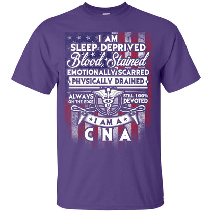 I Am Sleep Deprived Blood Stained I Am Cna Nurse T-shirt Purple