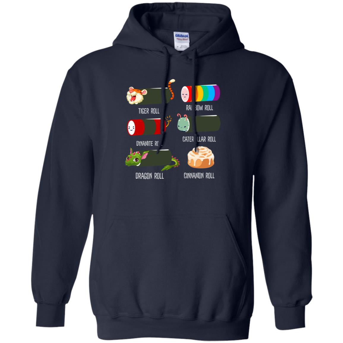 Tiger Roll Rainbow Roll Dynamite Roll Caterpillar Roll Dargon Roll Cinnamom Roll Shirt Navy