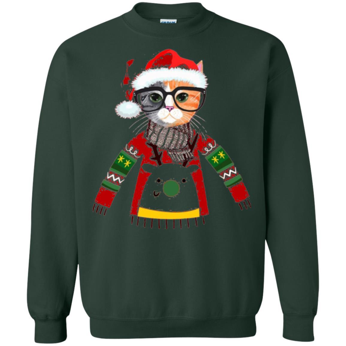 Christmas T-shirt Cat Lover Meowy Christmas T-shirt Forest Green