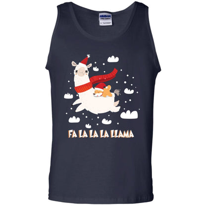 Fa La La La Llama With Shiba Inu X-mas Gift Shirt Navy