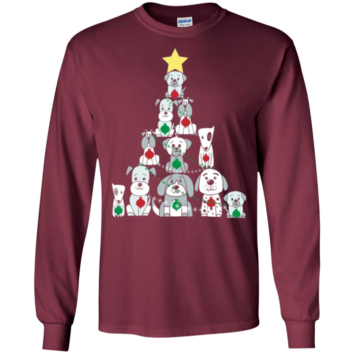 Dogs Lovers T-shirt Christmas Tree By Dogs Maroon