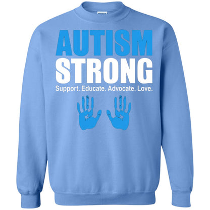 Autism Strong Support Educate Advocate Love T-shirt Carolina Blue