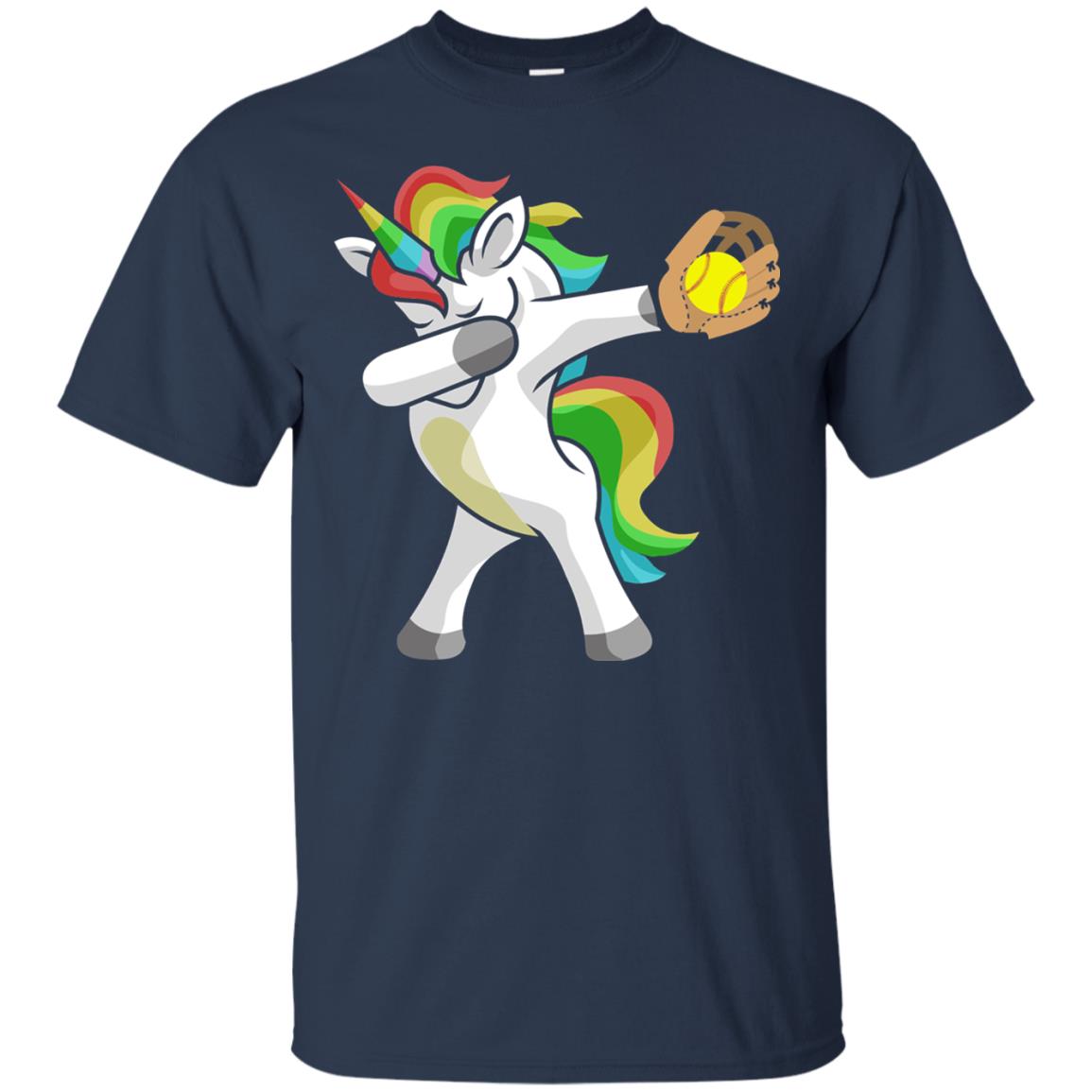 Dabbing Unicorn Softball T-shirt Funny Dabbing Navy