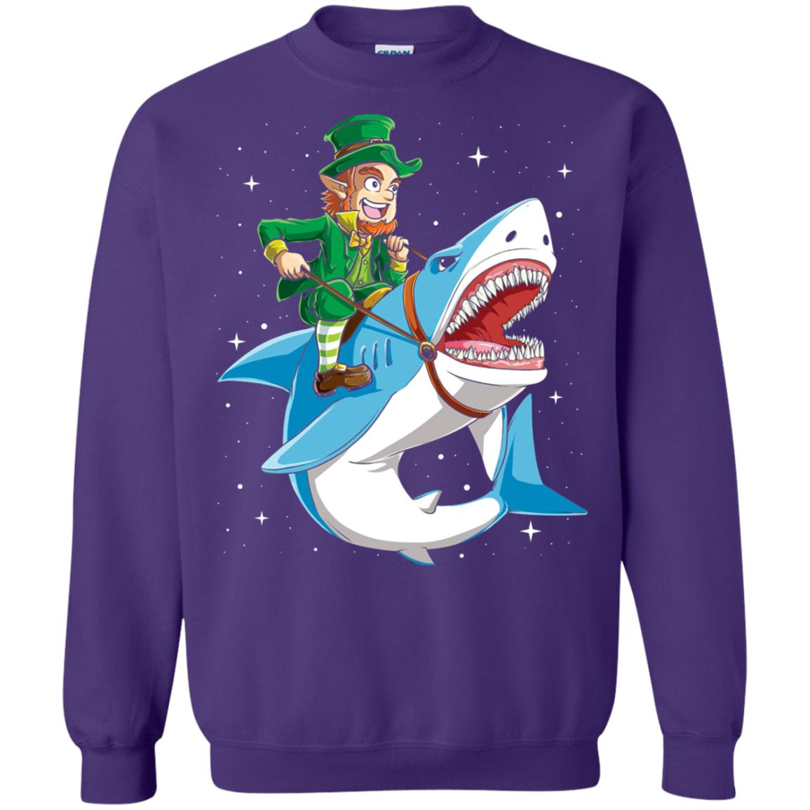 Leprechaun Riding Shark St Patricks Day T-shirt Purple