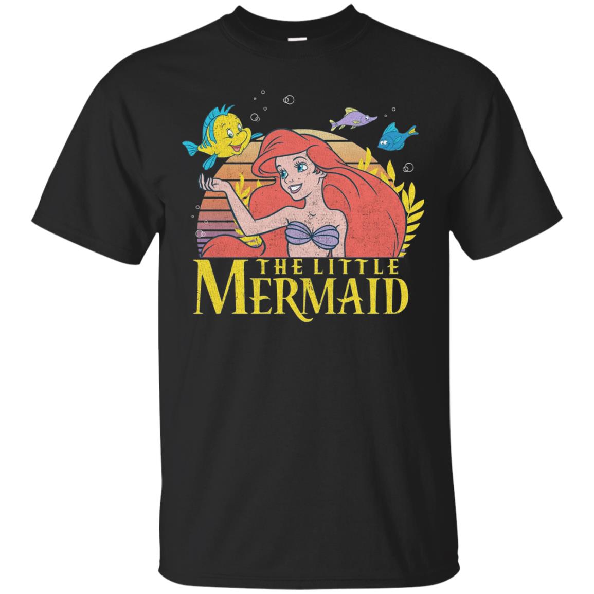 Cartoon T-shirt Mermaid Ariel Flounder Black
