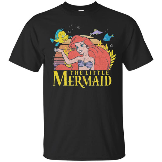 Cartoon T-shirt Mermaid Ariel Flounder Black