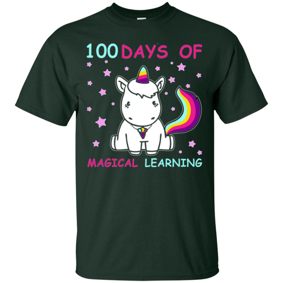Unicorn Lover T-shirt 100 Days Of Mgical Learning Forest Green
