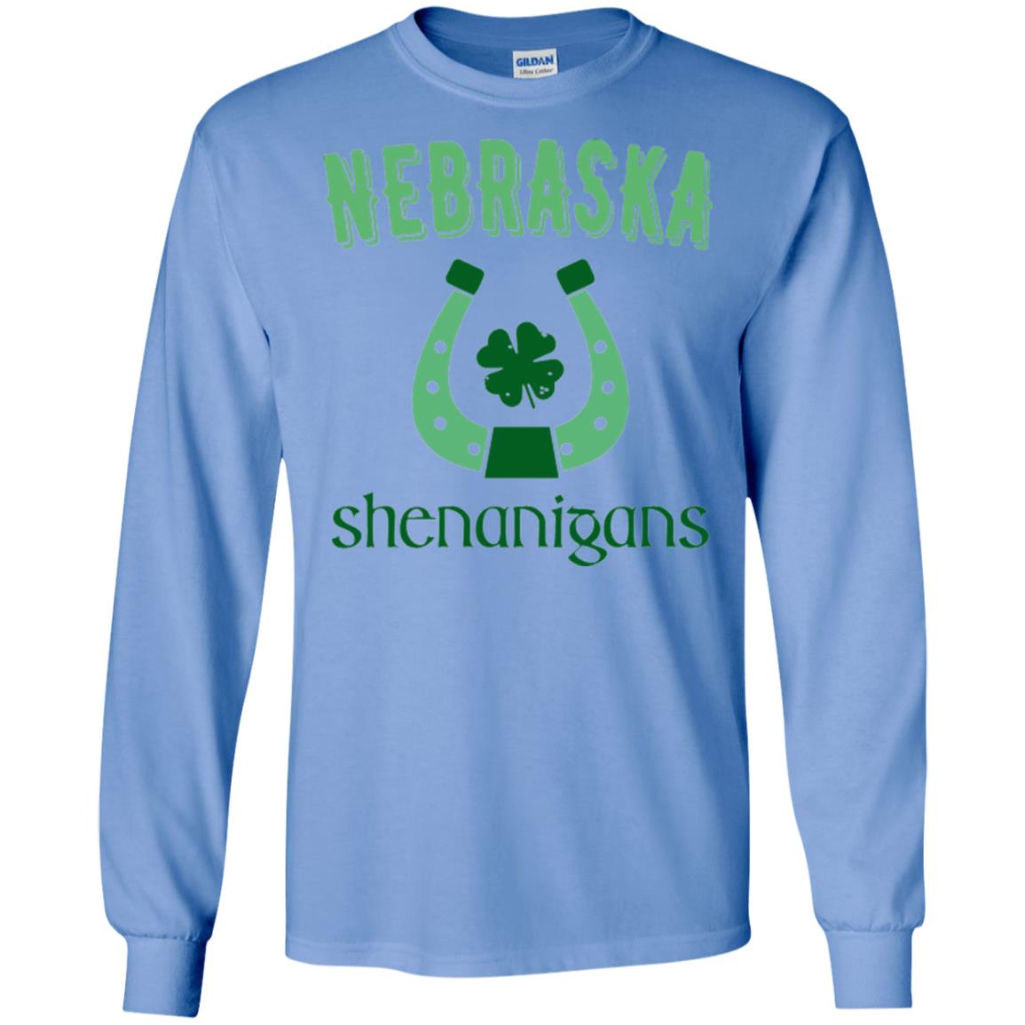 Nebraska Shenanigans Horseshoe Clover St Patrick_s Day T-shirt Carolina Blue