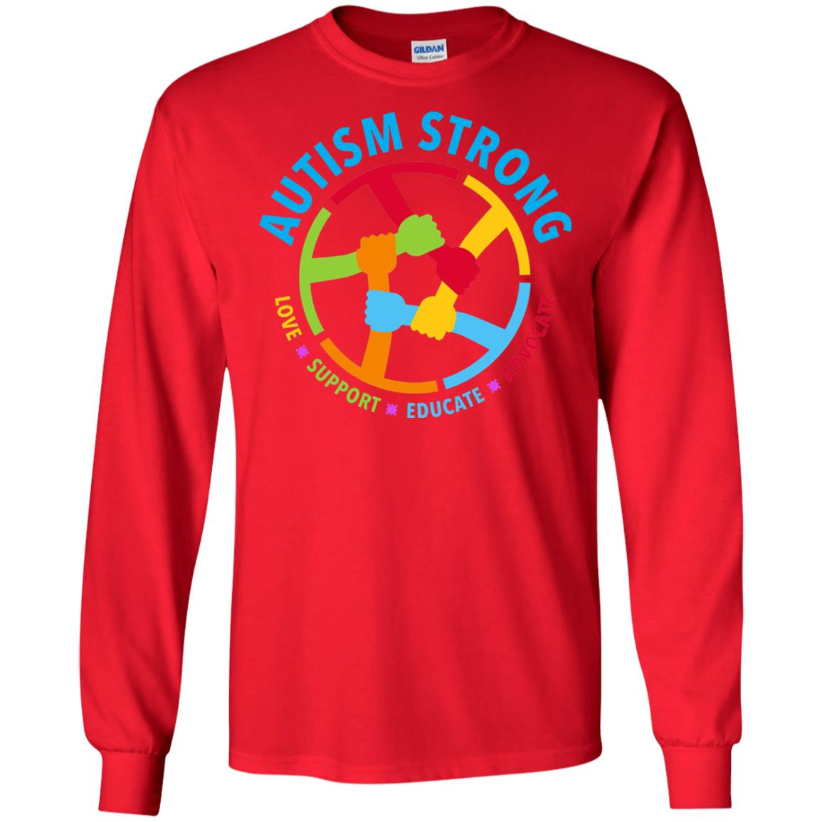 Autism Strong Love Support Educate Advocate Autism Awareness T-shirt Red