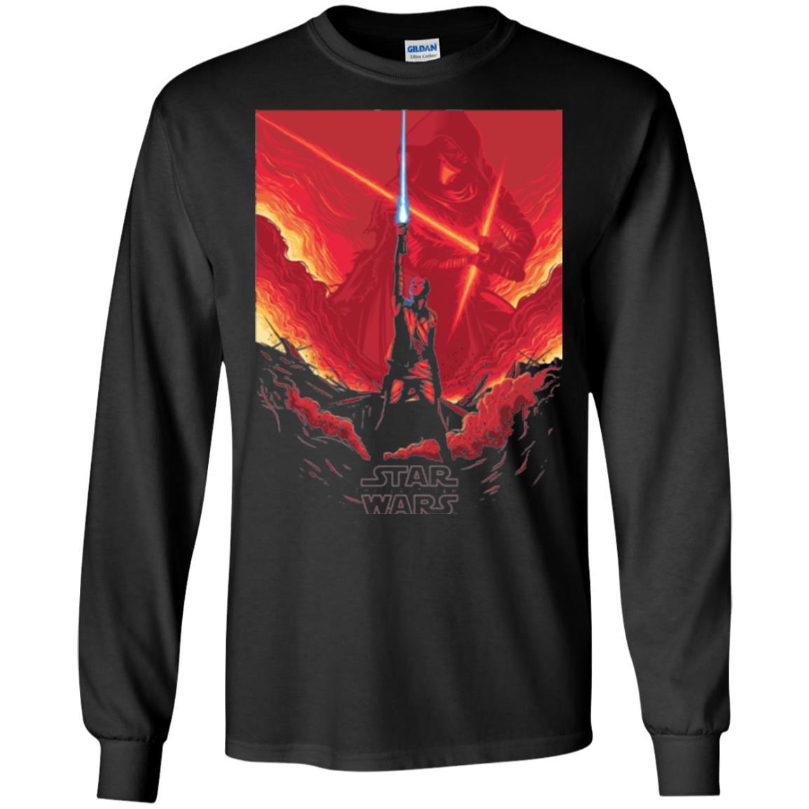 Film T-shirt Star Wars Last Jedi Rey Saber Reach Red Poster Black
