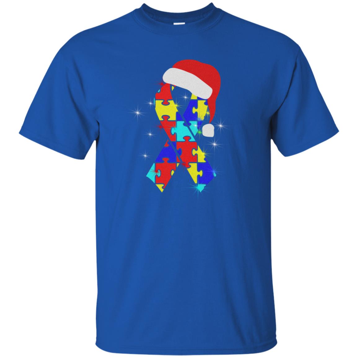 Autism Puzzle Ribbon Santa Hat X-mas Gift Shirt Royal
