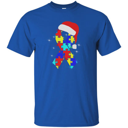 Autism Puzzle Ribbon Santa Hat X-mas Gift Shirt Royal