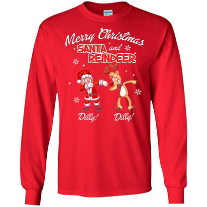Christmas T-shirt Merry Christmas Santa And Reindeer Dilly Dilly Red