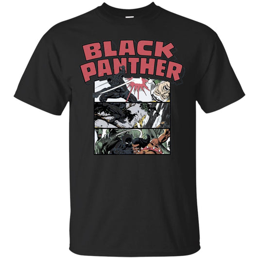Black Panther Retro Comic Stacked Panel Art T-shirt Black