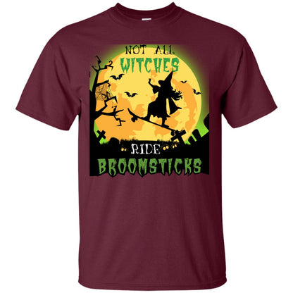 Not All Witches Ride Broomsticks Witches Ride Skateboard Funny Halloween Shirt Maroon