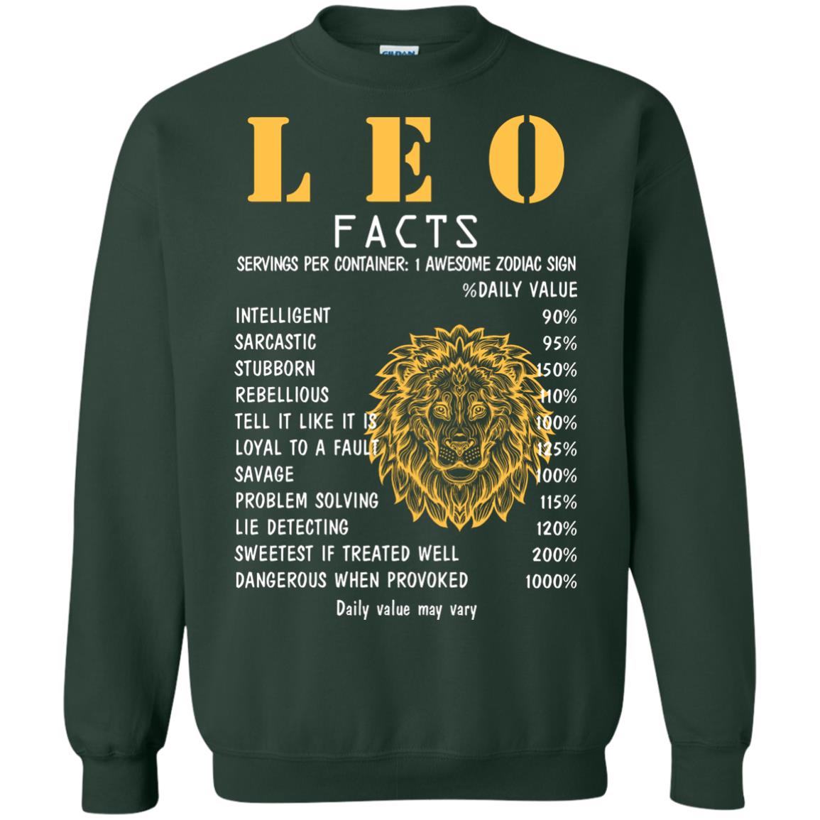 Leo Facts 1 Awesome Zodiac Sign Gift Shirt For Leo Horoscope Forest Green