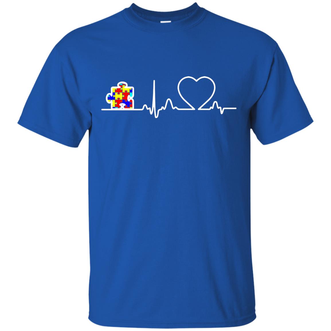 Puzzle Ribbon Heartbeat Autism Awareness T-shirt Royal