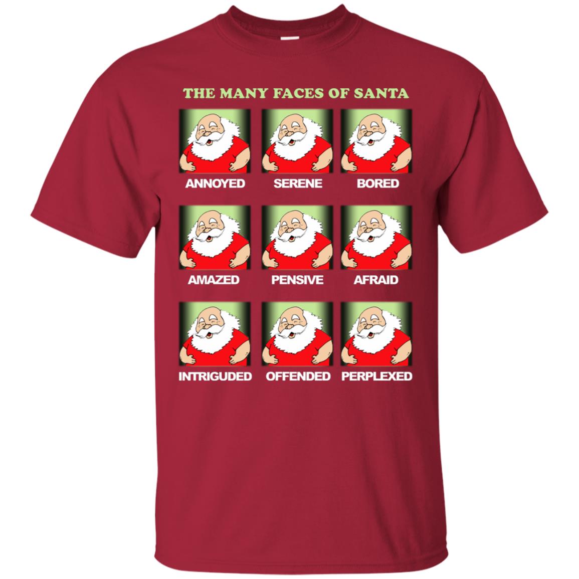 The Many Faces Of Santa Humor X-mas Gift Shirt Cardinal