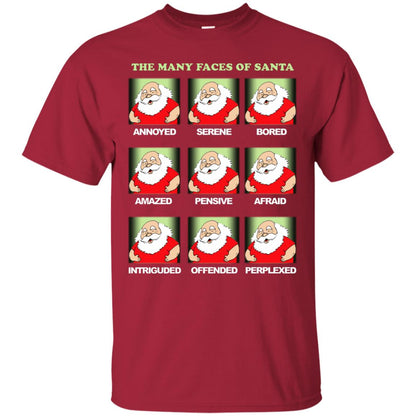 The Many Faces Of Santa Humor X-mas Gift Shirt Cardinal