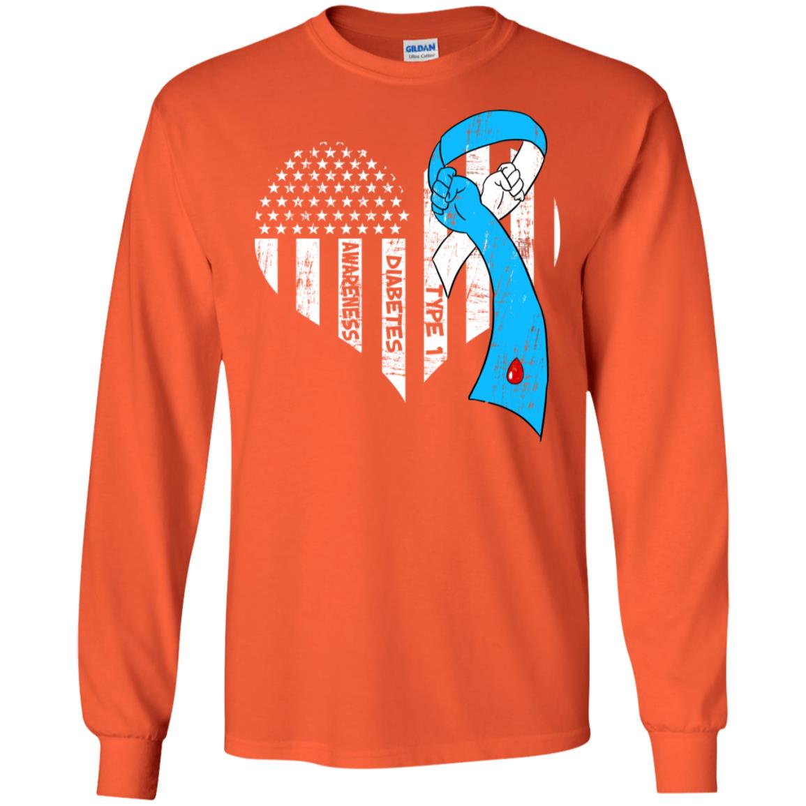 Diabetes Awareness Type 1 Ribbon Flag Shirt Orange