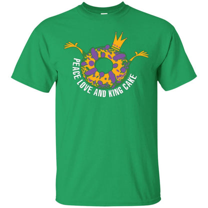 Mardi Gras T-shirt Peace Love And King Cake Irish Green