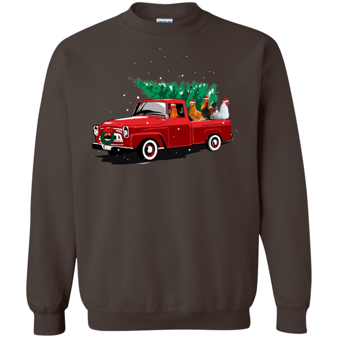 Chickens On Car Merry Christmas Gift Shirt For Mens Womens Dark Chocolate