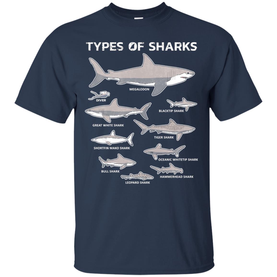 9 Types Of Sharks Educational Academic Ocean T-shirt Navy