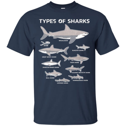 9 Types Of Sharks Educational Academic Ocean T-shirt Navy