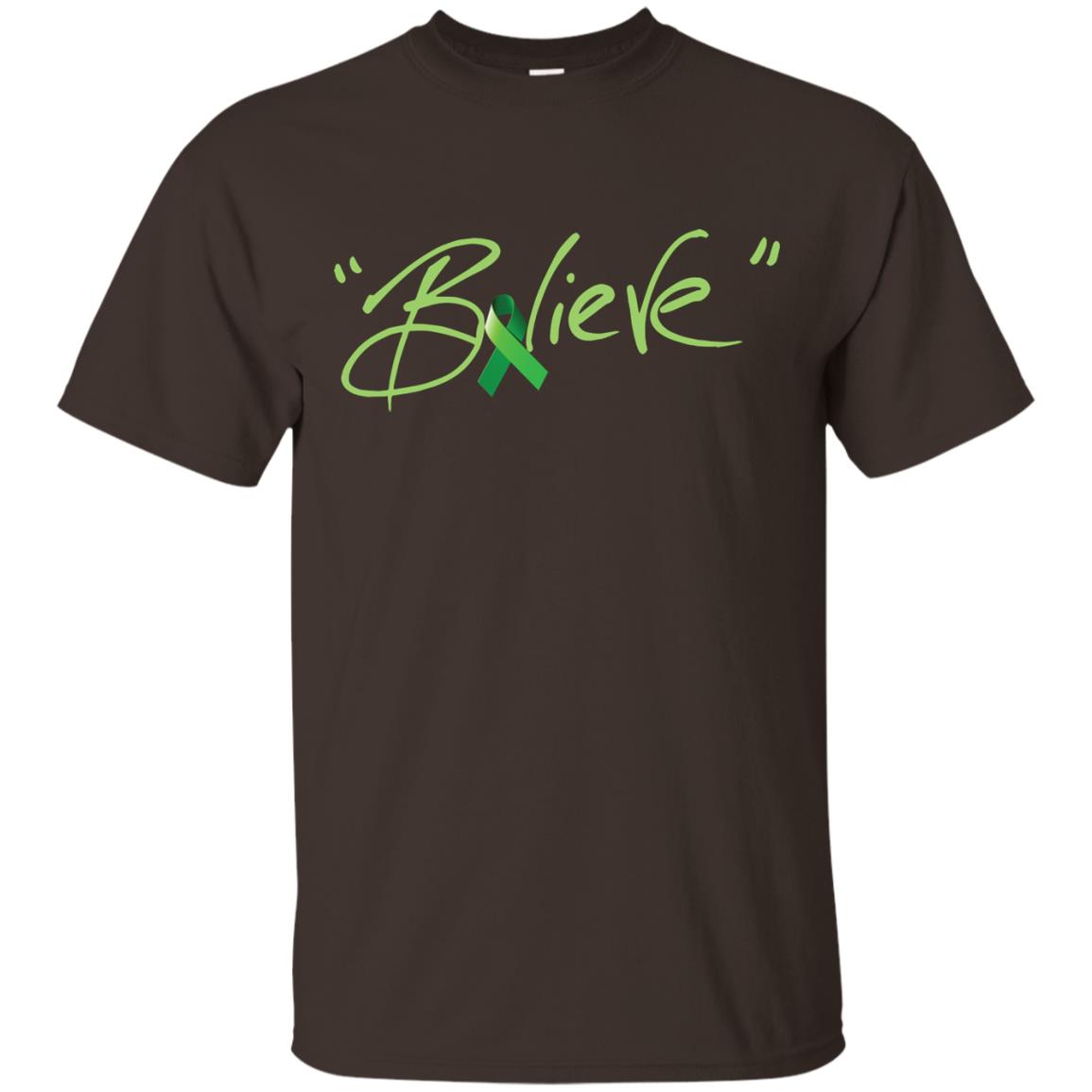 Kidney Cancer Awareness Shirt Kelly Green Ribbon Believe Dark Chocolate