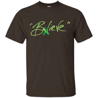 Kidney Cancer Awareness Shirt Kelly Green Ribbon Believe Dark Chocolate