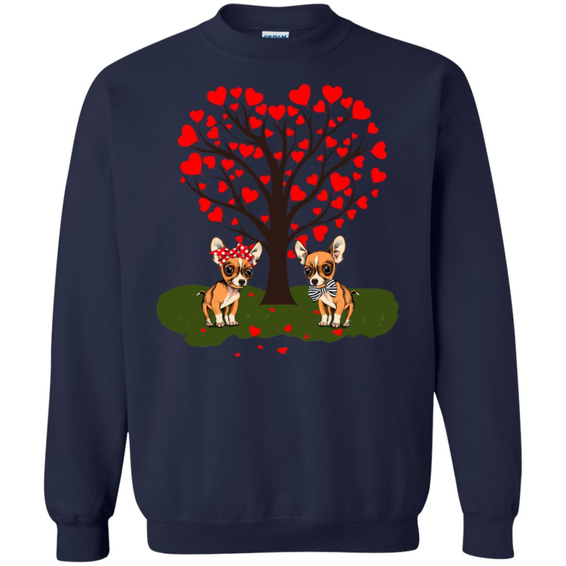 Valentine Chihuahua Couple Heart Tree Shirt Navy
