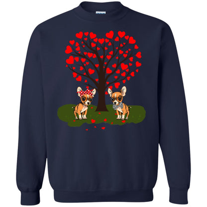 Valentine Chihuahua Couple Heart Tree Shirt Navy