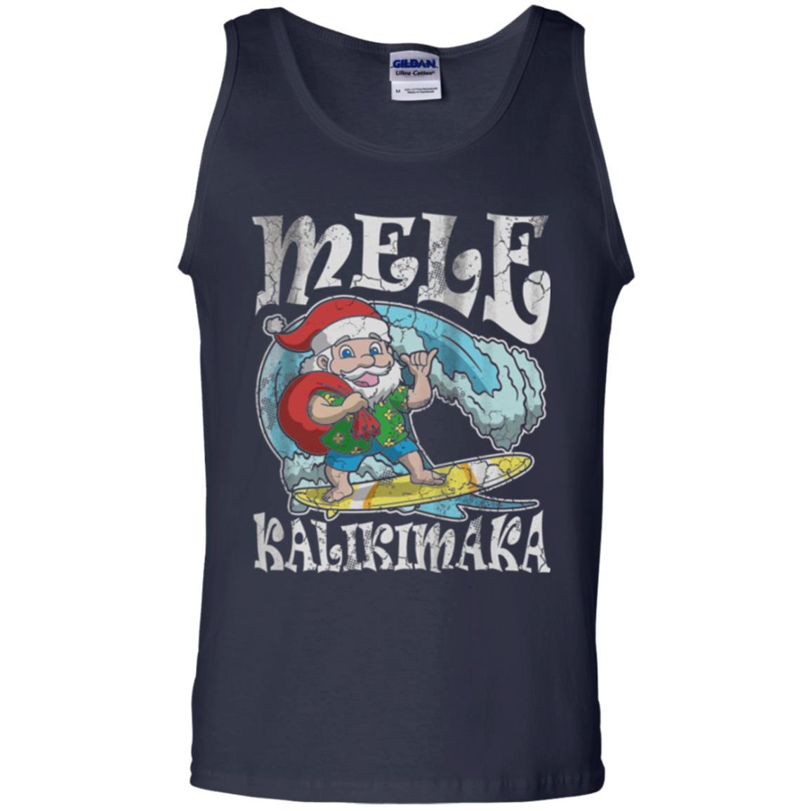 Christmas T-shirt Mele Kalikimaka Santa Hawaii Navy