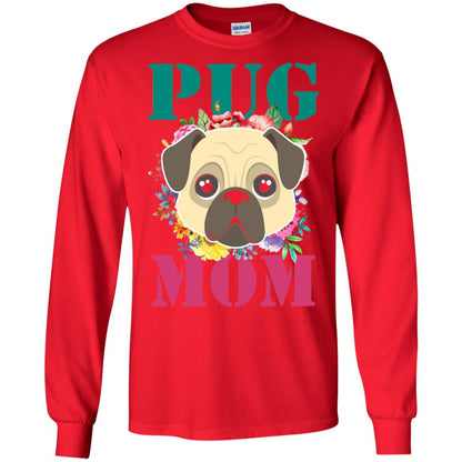 Floral Pug Mom T-shirt Puppy Pet Lover Red