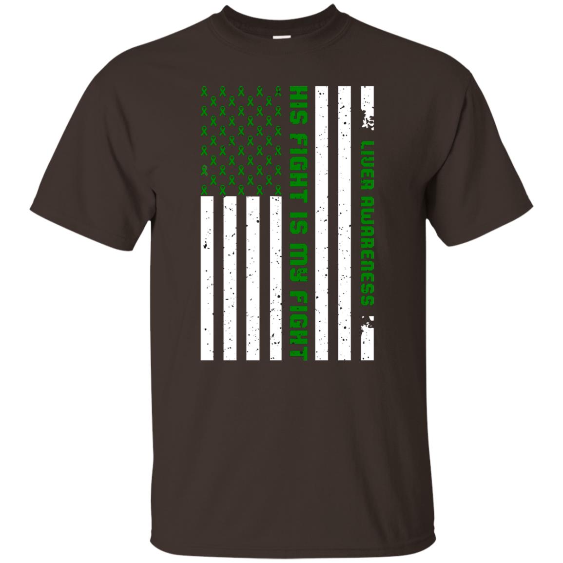 Liver Awareness His Fight Is My Fight Emerald Ribbon Stars Flag Of Usa Shirt Dark Chocolate