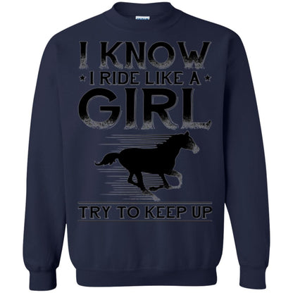 Horse Lovers T-shirt I Know I Ride Like A Girl Navy