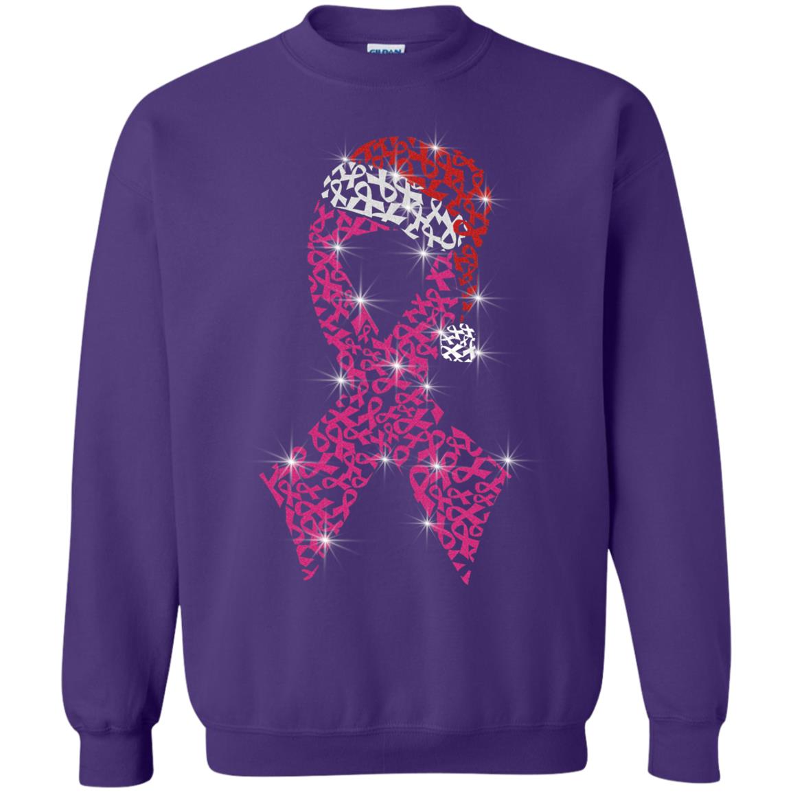 Pink Ribbon With Santa Hat Breast Cancer Awareness X-mas Gift Shirt Purple