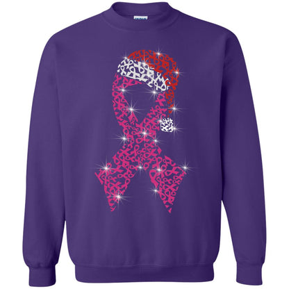 Pink Ribbon With Santa Hat Breast Cancer Awareness X-mas Gift Shirt Purple